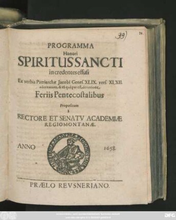 Programma Honori Spiritus Sancti in credentes effusi