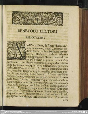 Benevolo Lectori Felicitatem!