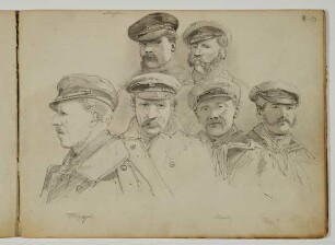 Brustbildnisse von sechs Marinesoldaten