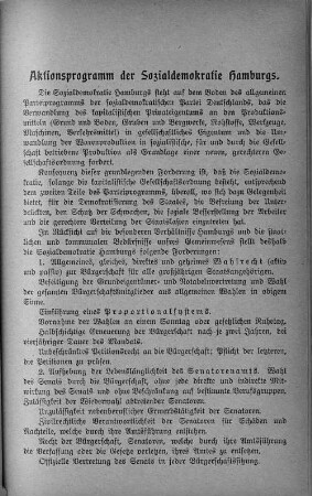 Aktionprogramm der Sozialdemokratie Hamburg.