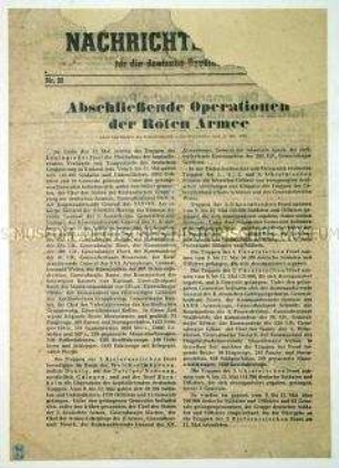 Sowjetisches Nachrichtenblatt zu den letzten Kampfhandlungen der Roten Armee in Europa
