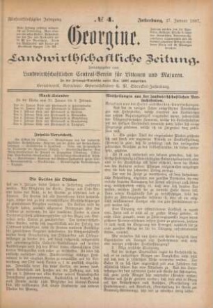Fünfundfünfzigster Jahrgang. No. 4. Insterburg, 27. Januar 1887.