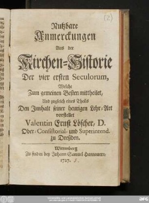 [1]: Der vier ersten Seculorum