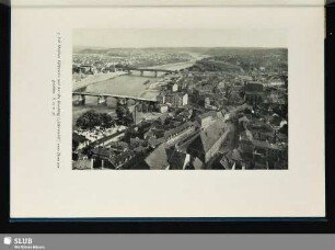 Die Meißner Elbbrücke und der alte Rundling ("Jahrmarkt") vom Dom aus gesehen
