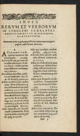 Index Rervm Et Verborvm In Lvdolphi Schraderi Repetitionibvs Et Miscellaneis Contentorvm.