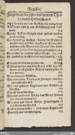 Folget das Register des dritten Theiles dieses Heldenschatzes