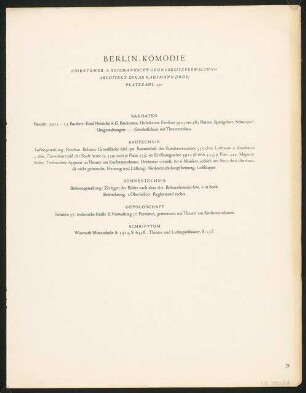Satzspiegelvariante für das Handbuch "Das Deutsche Theater" Komödie, Berlin und Stadttheater, Bernburg: Daten zu Baugeschichte und Bühnentechnik, mehrseitiges Dokument