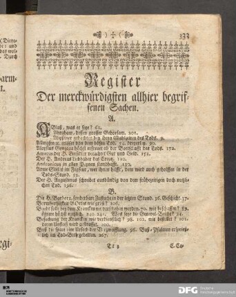 Register Der merckwuerdigsten allhier begriffenen Sachen