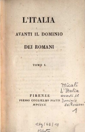 L' Italia avanti il dominio dei Romani, 1