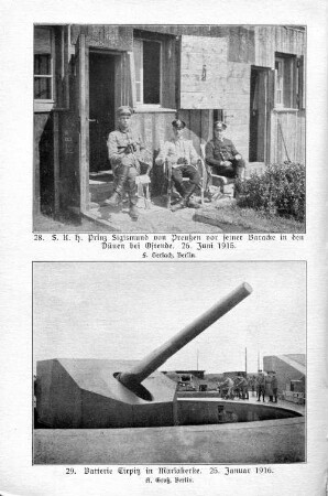 28. S. K. H. Prinz Sigismund von Preußen vor seiner Baracke in den Dünen bei Ostende. 26. Juni 1915.