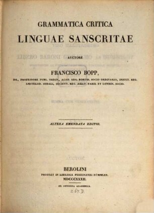 Grammatica Critica Linguae Sanscritae