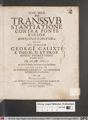 De Transsubstantiatione Contra Pontificios Exercitatio