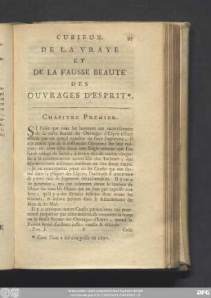 De La Vraye Et De La Fausse Beauté Des Ouvrages D'Esprit.