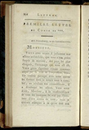 Première Lettre du Comte de ***.