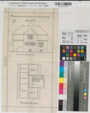 Wocklum (Balve) Beamtenwohnhaus Ansicht, Grundriß Dachgeschoß um 1919 1 : 100 38 x 18 Bleistiftzeichnung Landsberg-Velen