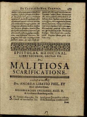 Epistolar. Medicinal. Libri Secundi, Sectio VI. De Malitiosa Scarificatione