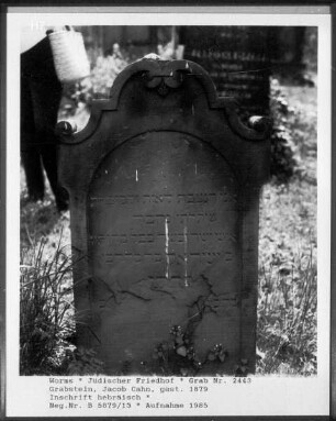 Grabstein des Jacob Cahn (gestorben 1879)