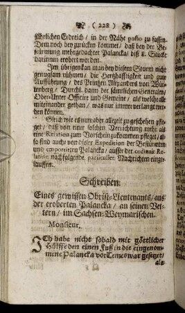 Schreiben Eines gewissen Obrist-Lieutenants, aus der eroberten Palancha ... - Antwort Auff den Ersten Punct.