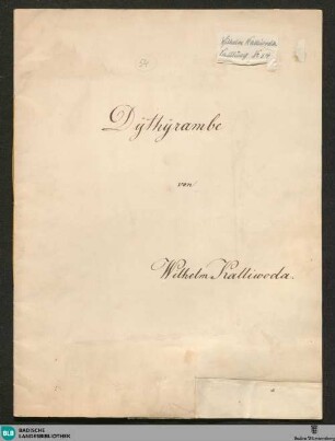 Dithyrambe - WK Mus.Ms. 54 : pf; d