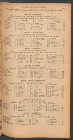 Hipódromo Argentino - Programa para la reunión del domingo 7 de Noviembre de 1909