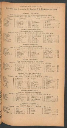 Hipódromo Argentino - Programa para la reunión del domingo 7 de Noviembre de 1909