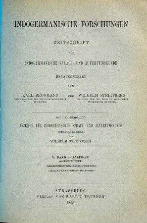 Anzeiger für indogermanische Sprach- und Altertumskunde. 5. 1895