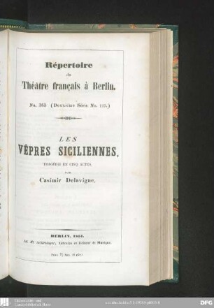 Les vêpres siciliennes : tragédie en cinq actes