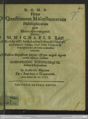Hexas quaestionum miscellanearum philosophicarum