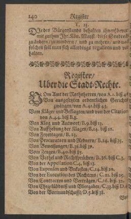 Register/ Uber die Stadt-Rechte.