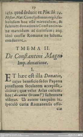 Thema II. De Constantini Magni Imp. donatione
