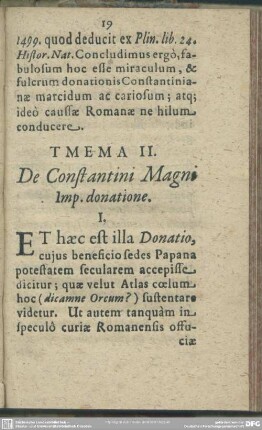 Thema II. De Constantini Magni Imp. donatione