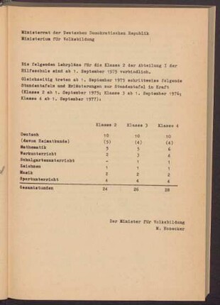 Die folgenden Lehrpläne ...