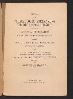 Ein Fall von tuberkulöser Erkrankung der Rückenmarkshäute