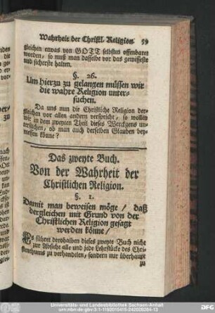 Das zweyte Buch. Von der Wahrheit der Christlichen Religion.