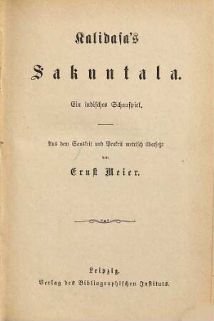 Sakuntala : ein indisches Schauspiel