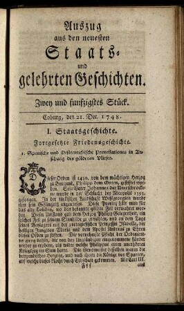 Zwey und funfzigstes Stück. Coburg, den 21. Dec. 1748.