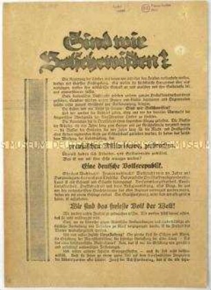 Flugblatt von Hans Ostwald gegen den Vorwurf des Bolschewismus in Deutschland im Zuge der Novemberrevolution