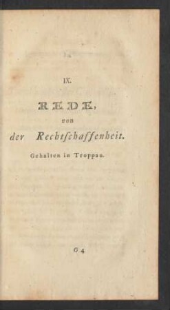 IX. Rede von der Rechtschaffenheit. Gehalten in Troppau