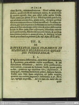 Tit. II. De Differentiis Iuris Communis Et Statutarii Hildesiensis Quoad Ius Personarum