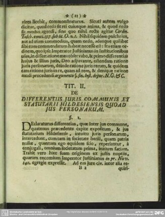 Tit. II. De Differentiis Iuris Communis Et Statutarii Hildesiensis Quoad Ius Personarum