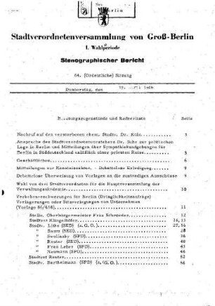 Nr. 64, 15. April 1948, Ordentliche Sitzung