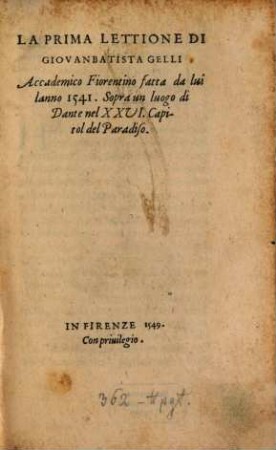 La prima lettione ... sopra un luogo di Dante nel 26. cap. del Paradiso