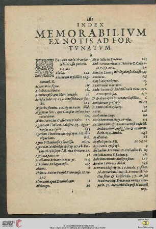 Index memorabilium ex notis ad fortunatum