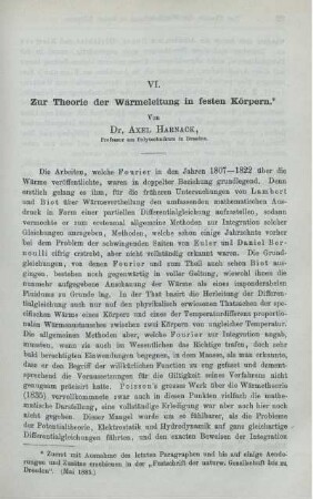 VI. Zur Theorie der Wärmeleitung in festen Körpern.