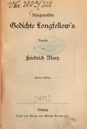 Ausgewählte Gedichte Longfellow's