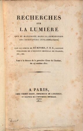 Recherches sur la lumière qui se manifeste dans la combussion des substances inflammables