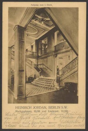 Ansichtskarte Aufgang, Kaufhaus "Heinrich Jordan", Markgrafenstraße 85-88