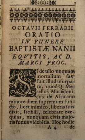 Octavii Ferrarii Oratio In Funere Baptistae Nanii Equitis, Ac D. Marci Proc.