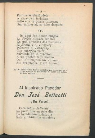 Al inspirado payador Don Jośe Betinotti : ¡Un verso!