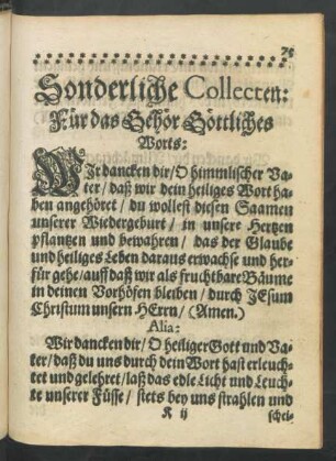 Sonderliche Collecten: Für das Gehör Göttliches Worts